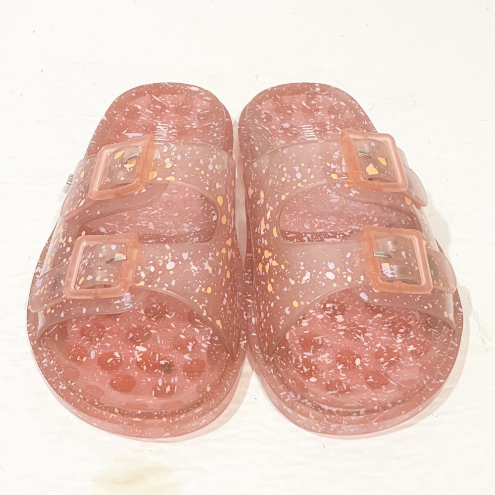 Mini Melissa Pink Glitter Jelly Slide Sandals - Picture 2 of 6